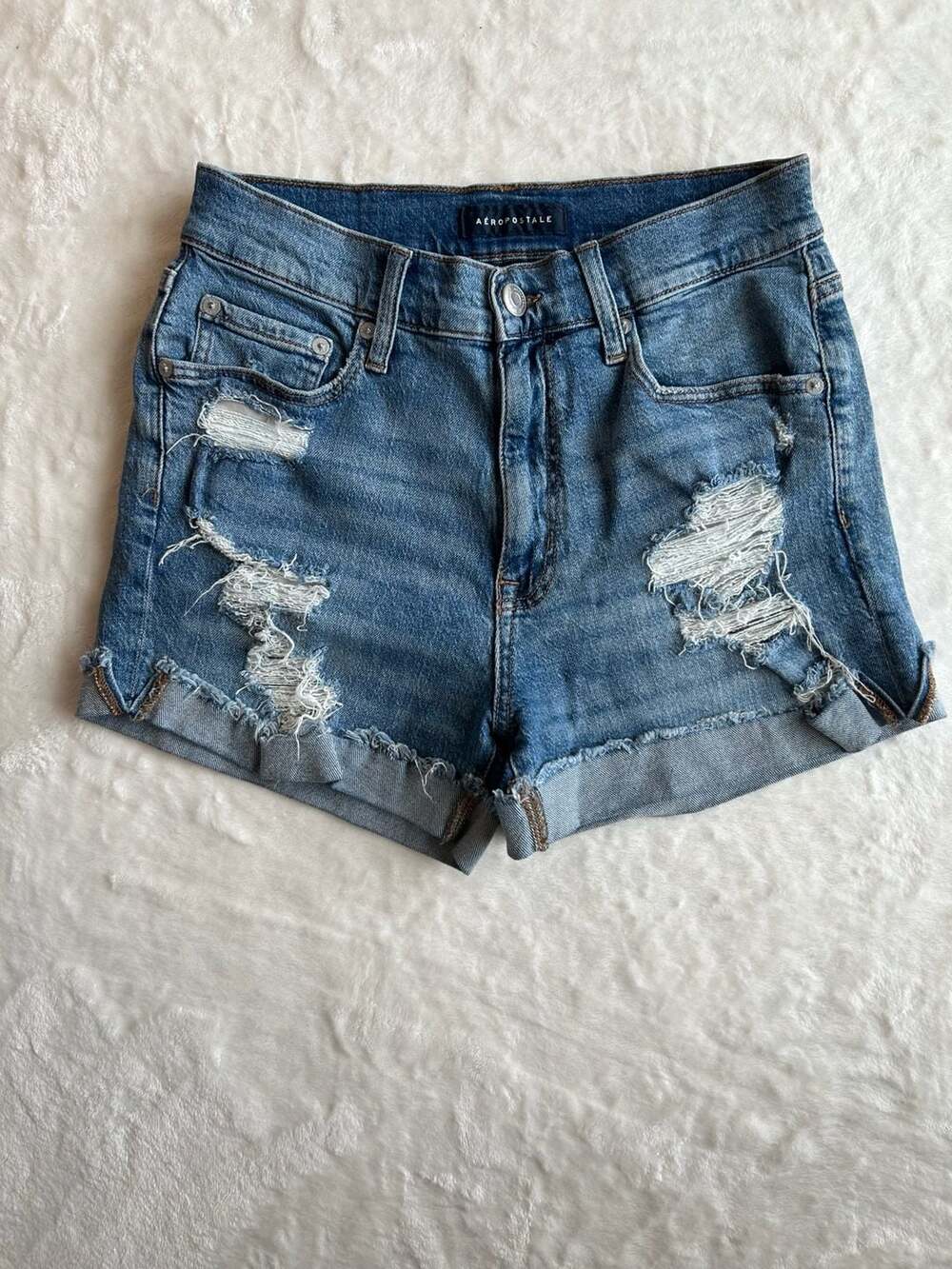 Aéropostale Women's Distressed Mom Denim Shorts with Rolled Cuffs